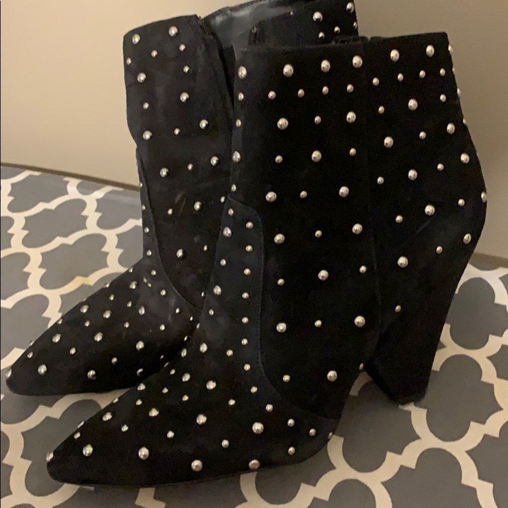 Sam Edelman suede booties with silver studs.